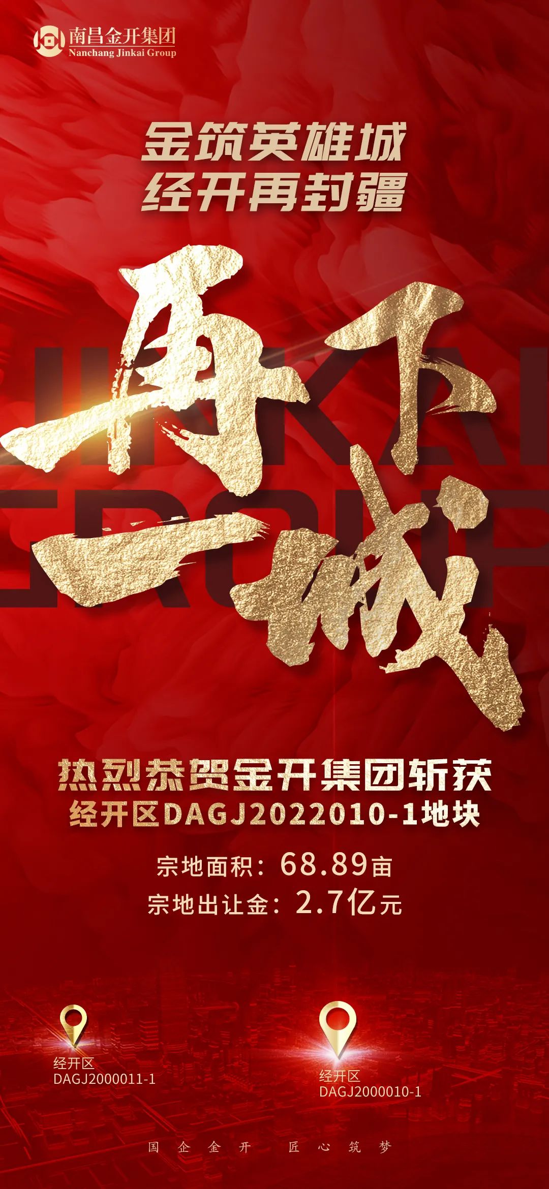 喜报!金开集团2.7亿再次成功摘地